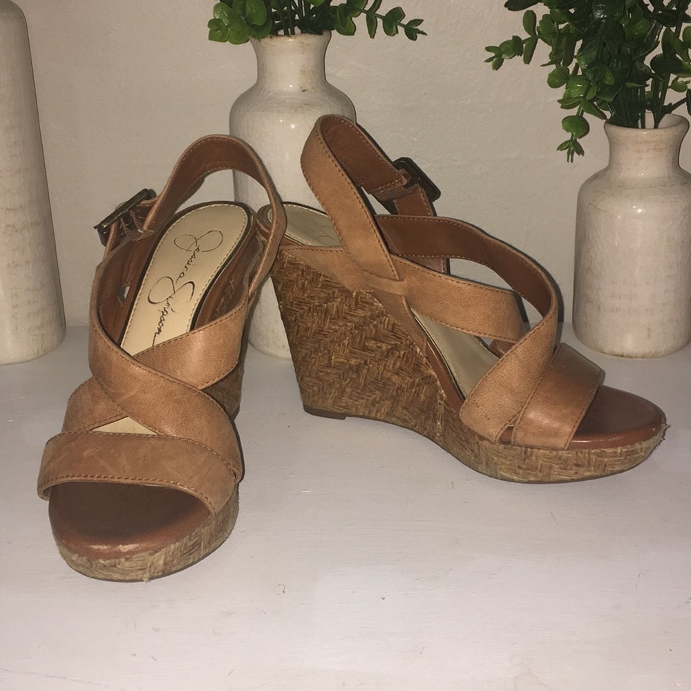 Jessica Simpson tan wedge sandals
